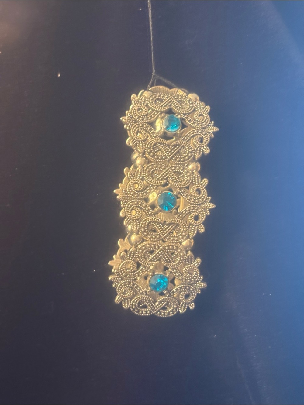 Silver Filigree Pendant Necklace with Teal Stones - Women Jewelry
